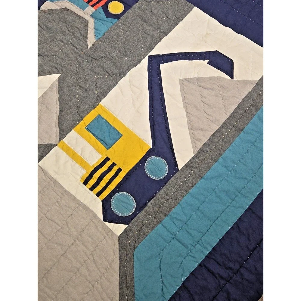 Pottery Barn Kids Boys Twin Size Jax Construction Quilt 100% COTTON EUC LUXURY